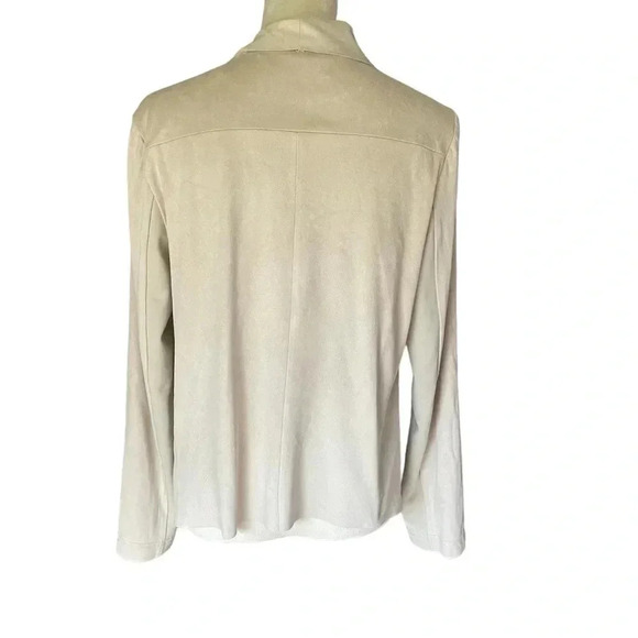 Bagatelle Faux Suede Open Front Cardigan Asymmetrical Soft Beige Sweater Women L - Picture 3 of 7